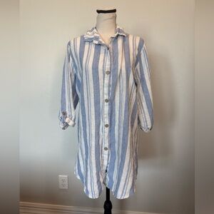 VIOLA BORGHI 100% Linen Button Up Tunic Top Shirt Made In Italy Roll Tab Small